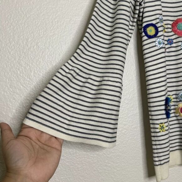 Talbots Sweater Medium Striped Floral Embroidery Beaded Embellish Bell Sleeve - Picture 5 of 16